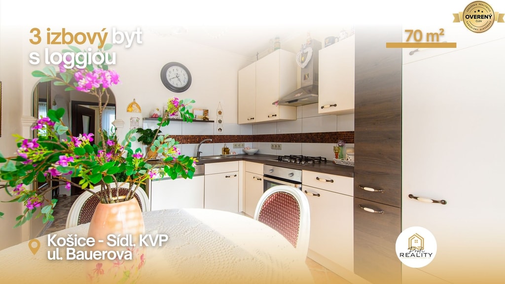Predaj | Slnečný 3-izbový byt 68 m² + loggia | Sídlisko KVP Košice