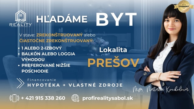 MÁME KUPUJÚCEHO pre váš 1-2 IZBOVÝ BYT! | Prešov